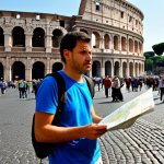 Tourist Caution in Rome**

"A fully clothed tourist in Rome, Italy, looking slightly concerned while holding a map in a crowded street near the Colosseum, appropriate attire, surrounded by other tourists, safe for work, perfect anatomy, natural proportions, professional photography, family-friendly, high quality, daylight scene, focus on the tourist's expression."

**