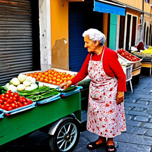 Home 18 이탈리아어 사투리 특징 - Naples Street Scene**
"A bustling street scene in Naples, Italy. Focus on a nonna (grandmother) in ...