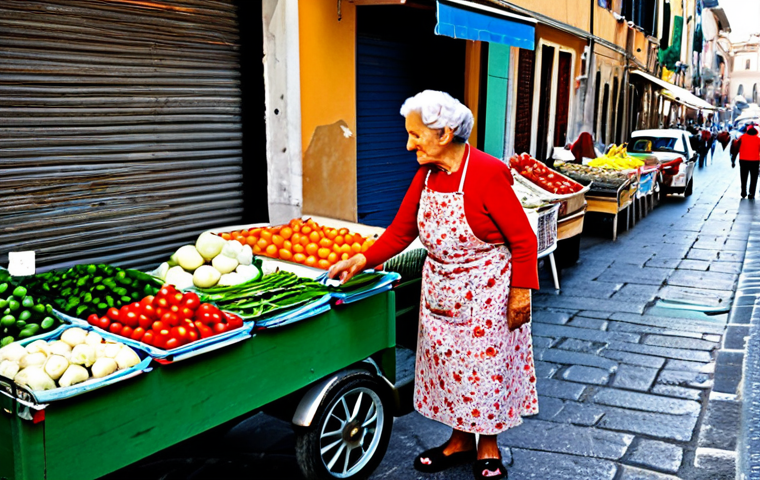 이탈리아어 사투리 특징 - Naples Street Scene**
"A bustling street scene in Naples, Italy. Focus on a nonna (grandmother) in ...