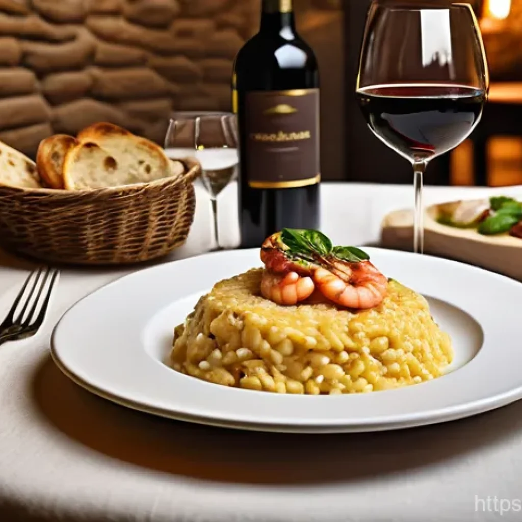 이탈리아 지역별 요리 특색 - A lavish Northern Italian dinner spread in a cozy, rustic restaurant setting, perhaps in Lombardy or...