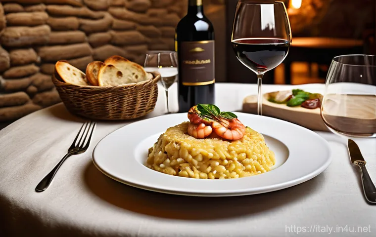 이탈리아 지역별 요리 특색 - A lavish Northern Italian dinner spread in a cozy, rustic restaurant setting, perhaps in Lombardy or...