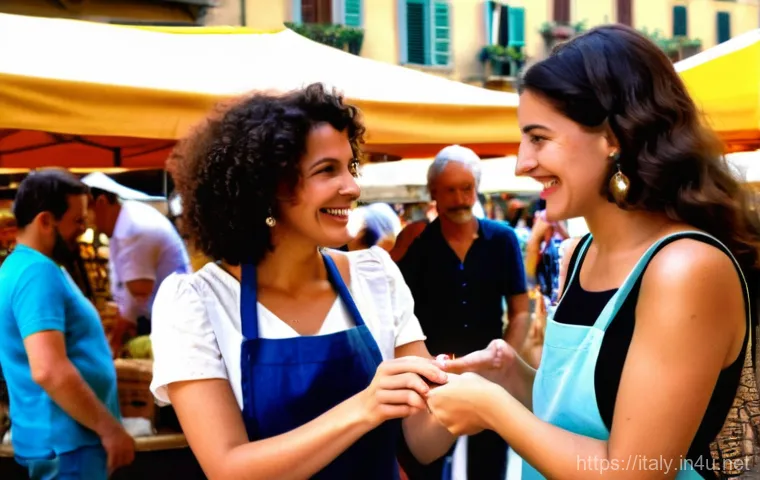 이탈리아어 숫자 읽는 법 - A joyful young woman with dark, curly hair, wearing a stylish but casual sundress, is actively barga...
