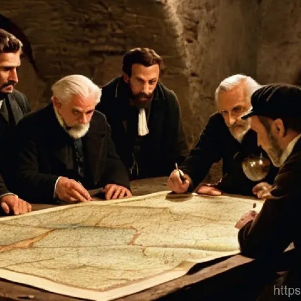 이탈리아 독립운동 - **Prompt:** A clandestine meeting of the Carbonari, a 19th-century Italian secret society, takes pla...