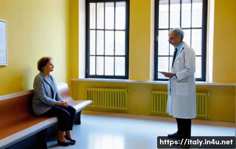 이탈리아 의료 시스템 이해하기 - **Prompt 1: Italian Public Healthcare Experience**
A bright, clean, and modern Italian public ho...